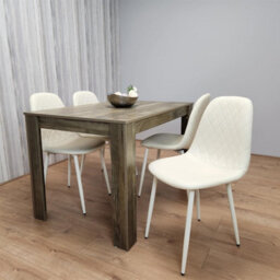 Kosy Koala Rustic Effect Wooden Dining Table And 4 Cream Gem Pattern Chairs - Dining Furniture Set - thumbnail 8