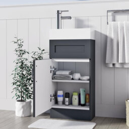 Belofay 400mm Bathroom Vanity Units With Basin With White Ceramic Bathroom Sink Soft Close Hinges & 1 Tap Hole (Crawley Grey) - thumbnail 3