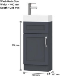 Belofay 400mm Bathroom Vanity Units With Basin With White Ceramic Bathroom Sink Soft Close Hinges & 1 Tap Hole (Crawley Grey) - thumbnail 5