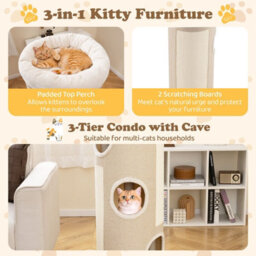 Costway 4-Story Cat House Elevated Cat Cave Bed For Multiple Cats-Natural - thumbnail 3