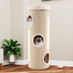 Costway 4-Story Cat House Elevated Cat Cave Bed For Multiple Cats-Natural - thumbnail 7