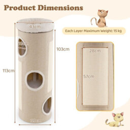 Costway 4-Story Cat House Elevated Cat Cave Bed For Multiple Cats-Natural - thumbnail 2