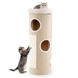 Costway 4-Story Cat House Elevated Cat Cave Bed For Multiple Cats-Natural - thumbnail 1