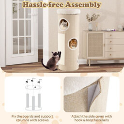 Costway 4-Story Cat House Elevated Cat Cave Bed For Multiple Cats-Natural - thumbnail 4