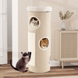 Costway 4-Story Cat House Elevated Cat Cave Bed For Multiple Cats-Natural - thumbnail 6