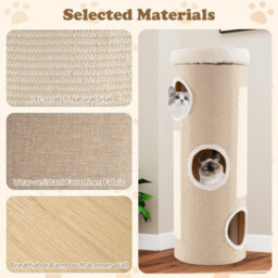 Costway 4-Story Cat House Elevated Cat Cave Bed For Multiple Cats-Natural - thumbnail 5
