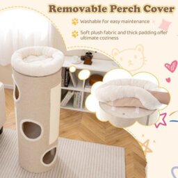 Costway 4-Story Cat House Elevated Cat Cave Bed For Multiple Cats-Natural - thumbnail 8