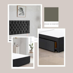 Black Plush Fabric 5Ft King Size Bed Frame With 20 Inch Chesterfiled Headboard And 2 Drawers - thumbnail 3