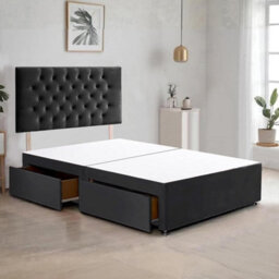 Black Plush Fabric 5Ft King Size Bed Frame With 20 Inch Chesterfiled Headboard And 2 Drawers - thumbnail 1