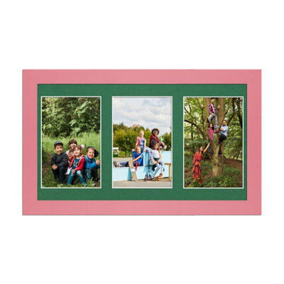 AK Frames 40X20Cm Pastel Pink Modern Multi Photo Frame With Emerald Mount - Holds 3 Apertures (3X) 6X4 Photos - image 1