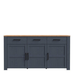 Wyld Haus Bramblecroft Wide Sideboard In Navy With Natural Oak Top 3 Door 3 Drawer - thumbnail 4