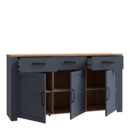 Wyld Haus Bramblecroft Wide Sideboard In Navy With Natural Oak Top 3 Door 3 Drawer - thumbnail 5