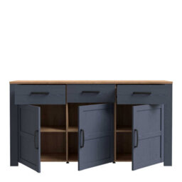 Wyld Haus Bramblecroft Wide Sideboard In Navy With Natural Oak Top 3 Door 3 Drawer - thumbnail 6