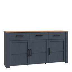 Wyld Haus Bramblecroft Wide Sideboard In Navy With Natural Oak Top 3 Door 3 Drawer - thumbnail 3