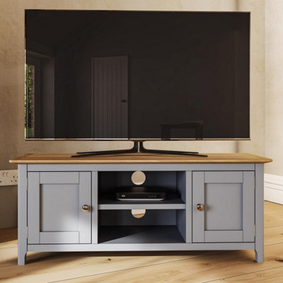 Fwstyle Taberno 2 Door Dove Grey & Oak Ready Assembled Tv Unit Media Stand (H) 44 (W) 110 (D) 35Cm - image 1