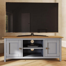 Fwstyle Taberno 2 Door Dove Grey & Oak Ready Assembled Tv Unit Media Stand (H) 44 (W) 110 (D) 35Cm