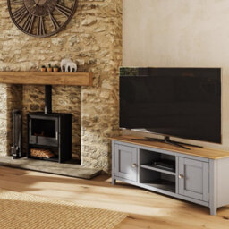 Fwstyle Taberno 2 Door Dove Grey & Oak Ready Assembled Tv Unit Media Stand (H) 44 (W) 110 (D) 35Cm - thumbnail 3