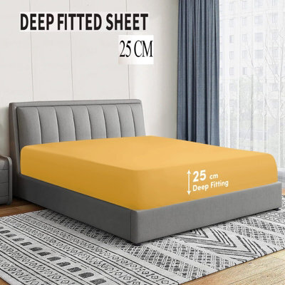 Ameha Ochre Fitted Sheet Anti Allergic Extra Deep 25 Cm Bedsheet Single Microfiber Hypoallergenic Durable Bedsheet(91X190Cm) - image 1