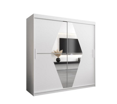 Arte Boliwia Contemporary 2 Mirrored Sliding Door Wardrobe 9 Shelves 2 Rails White (H)2000mm (W)2000mm (D)620mm - image 1