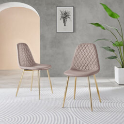 Furniturebox Set Of 2 - Corona Modern Dining Chairs - Cappuccino Faux Leather Gold Leg Dining Chairs - Kitchen Dining Room Chairs - thumbnail 2