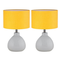 First Choice Lighting Set Of 2 Tuscan White Ceramic Lamps With Ochre Shade - thumbnail 1