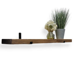 MKGT Narrow Rustic Shelf, 15Cm Deep Solid Wood Wall Shelf With Black Brackets (Walnut, 40Cm) - thumbnail 1
