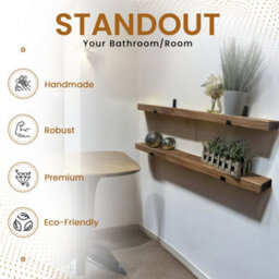 MKGT Narrow Rustic Shelf, 15Cm Deep Solid Wood Wall Shelf With Black Brackets (Walnut, 40Cm) - thumbnail 4