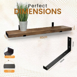 MKGT Narrow Rustic Shelf, 15Cm Deep Solid Wood Wall Shelf With Black Brackets (Walnut, 40Cm) - thumbnail 2