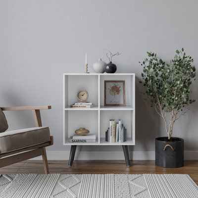 Urbn-Living Urbnliving 80Cm Height 4 Cube White Wooden Bookcase With Black Scandinavian Style Legs Shelves - image 1