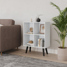 Urbn-Living Urbnliving 80Cm Height 4 Cube White Wooden Bookcase With Black Scandinavian Style Legs Shelves - thumbnail 2