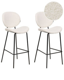 Wyld And Coco Boucle Bar Chairs Set Of 2 White Armless With Black Iron Legs - W52 X D54 X H111Cm - thumbnail 3