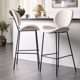 Wyld And Coco Boucle Bar Chairs Set Of 2 White Armless With Black Iron Legs - W52 X D54 X H111Cm - thumbnail 2