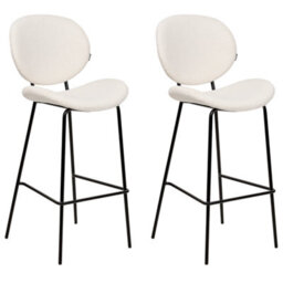 Wyld And Coco Boucle Bar Chairs Set Of 2 White Armless With Black Iron Legs - W52 X D54 X H111Cm - thumbnail 4