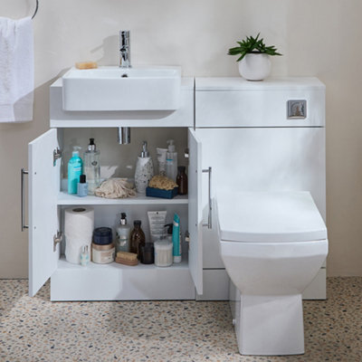 Homestylestore 1050mm White Bathroom Combination Vanity Wc Unit With Toilet And Chrome Bar Handle - image 1