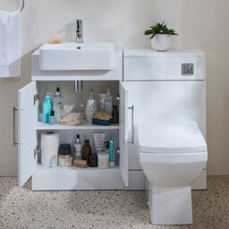 Homestylestore 1050mm White Bathroom Combination Vanity Wc Unit With Toilet And Chrome Bar Handle - thumbnail 1