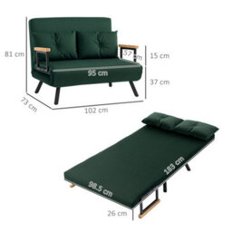 Homcom Click Clack 2 Seater Sofa Bed For Living Room, Guest Room, Green - thumbnail 3