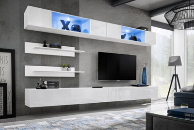 Arte Fly I3 White Gloss Entertainment Unit 320Cm - Bright Cinema-Style Media Wall For Tvs Up To 75 Inch - image 1