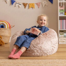 icon Kids Classic Faux Fur Bean Bag Chair Light Pink Bean Bags For Children - thumbnail 2