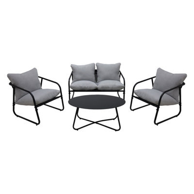 Alivio 4 Seater Iron Garden Furniture Sofa Set, Deep Cushions & Coffee Table (Grey) - image 1