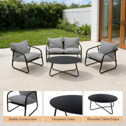 Alivio 4 Seater Iron Garden Furniture Sofa Set, Deep Cushions & Coffee Table (Grey) - thumbnail 4