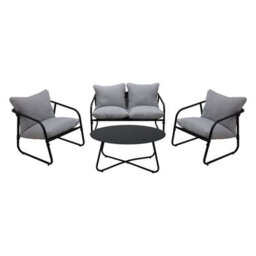 Alivio 4 Seater Iron Garden Furniture Sofa Set, Deep Cushions & Coffee Table (Grey)