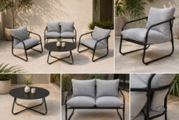 Alivio 4 Seater Iron Garden Furniture Sofa Set, Deep Cushions & Coffee Table (Grey) - thumbnail 9