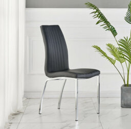 Furnizone UK Set Of 2 Dining Chairs - Modalux Modern Dining Chairs - Black Faux Leather Chrome Legs Dining Chairs - Kitchen Dining Room Chairs