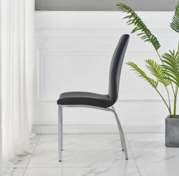 Furnizone UK Set Of 2 Dining Chairs - Modalux Modern Dining Chairs - Black Faux Leather Chrome Legs Dining Chairs - Kitchen Dining Room Chairs - thumbnail 3