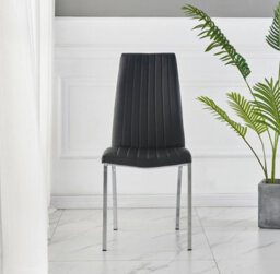 Furnizone UK Set Of 2 Dining Chairs - Modalux Modern Dining Chairs - Black Faux Leather Chrome Legs Dining Chairs - Kitchen Dining Room Chairs - thumbnail 2