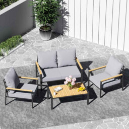 Birchtree 4-Seater Garden Furniture Set Single Double Sofas With Matched Coffee Table Grey