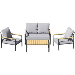 Birchtree 4-Seater Garden Furniture Set Single Double Sofas With Matched Coffee Table Grey - thumbnail 2