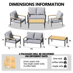 Birchtree 4-Seater Garden Furniture Set Single Double Sofas With Matched Coffee Table Grey - thumbnail 5