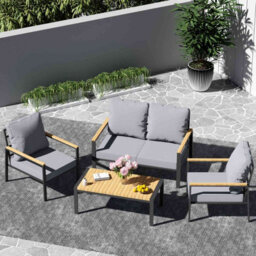 Birchtree 4-Seater Garden Furniture Set Single Double Sofas With Matched Coffee Table Grey - thumbnail 6