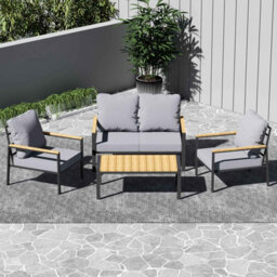 Birchtree 4-Seater Garden Furniture Set Single Double Sofas With Matched Coffee Table Grey - thumbnail 7